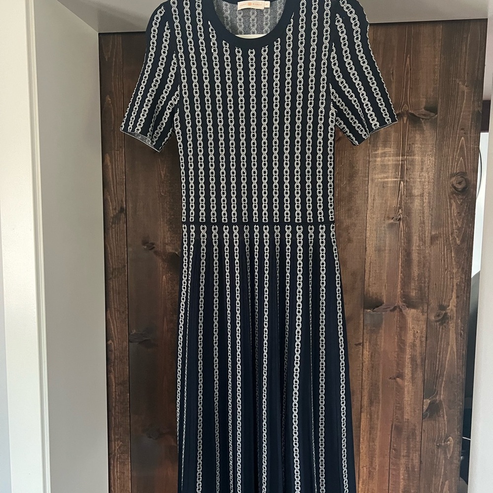 Tory Burch Black and White Chain Midi Dress